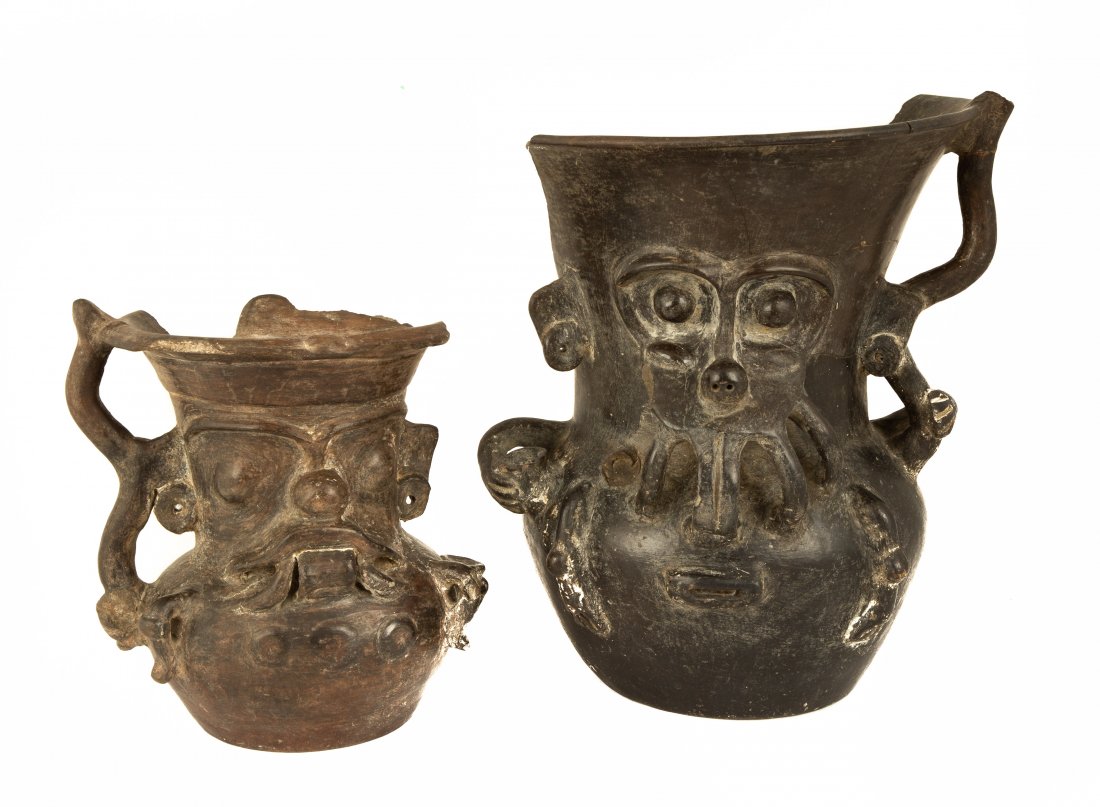 Pre-Colombian Style Ceramic Rain God Vessels (1 of 2)