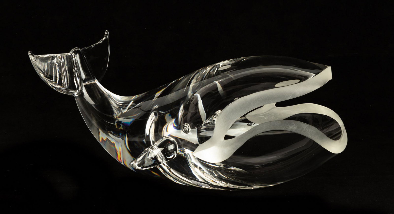 Steuben Great Whale: Corning, NY. Signed 'Steuben' (underside). Designed by Paul Schulze. Ref #5009 7" x 14 1/2"