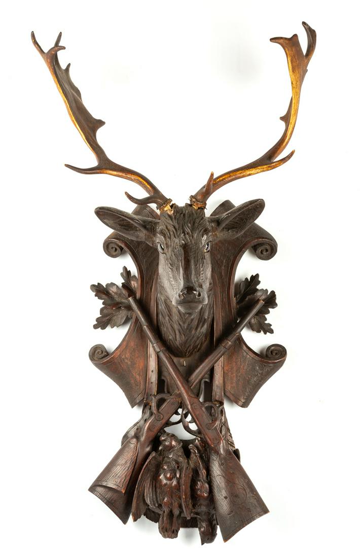 Carved Black Forest Trophy Head with Antlers (1 of 4)