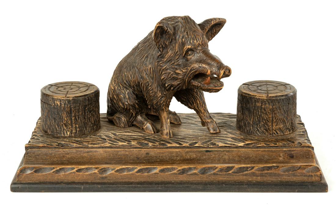 Carved Black Forest Wild Boar Desk Stand (1 of 1)