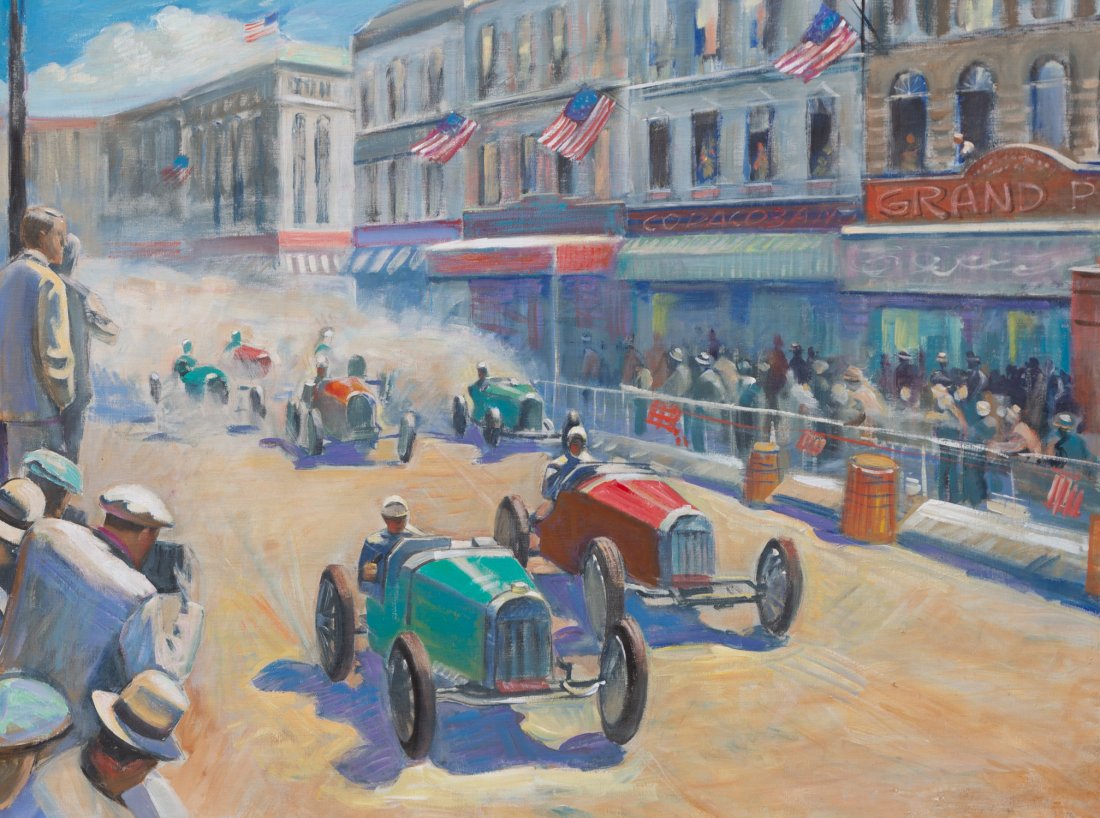 Early 20th Century American Painting Of Street Racing