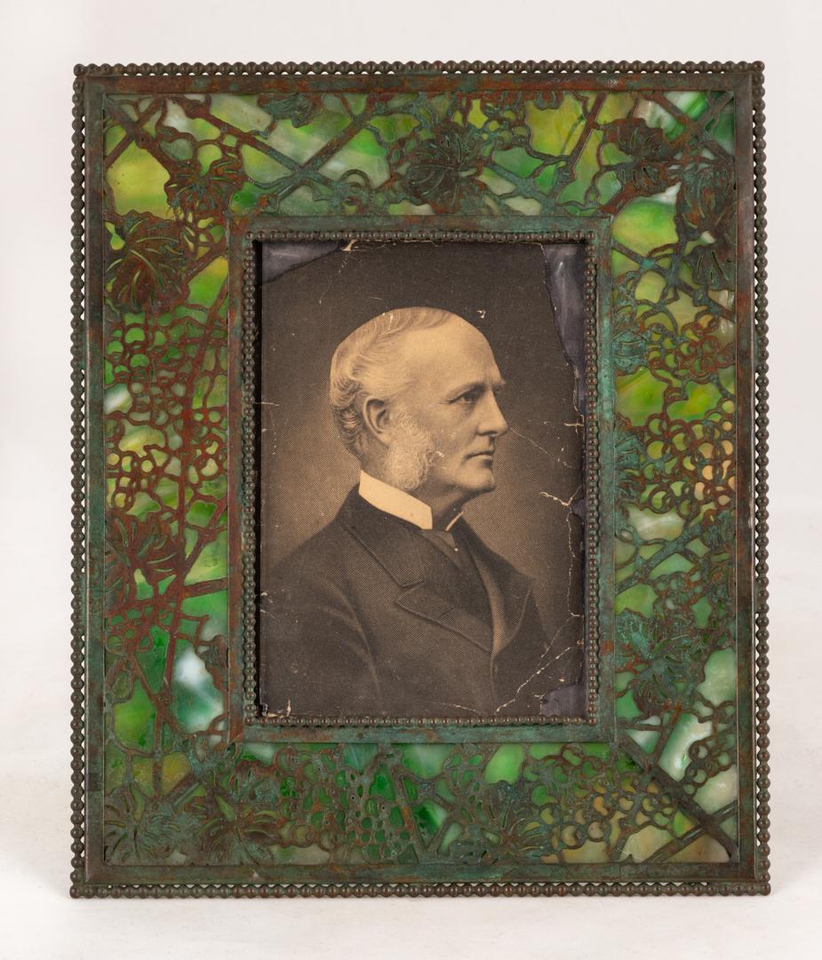 Tiffany Studios, New York Picture Frame: Tiffany Studios, New York Picture Frame Grapevine pattern, bronze and glass. 9 1/2 x 8 in.