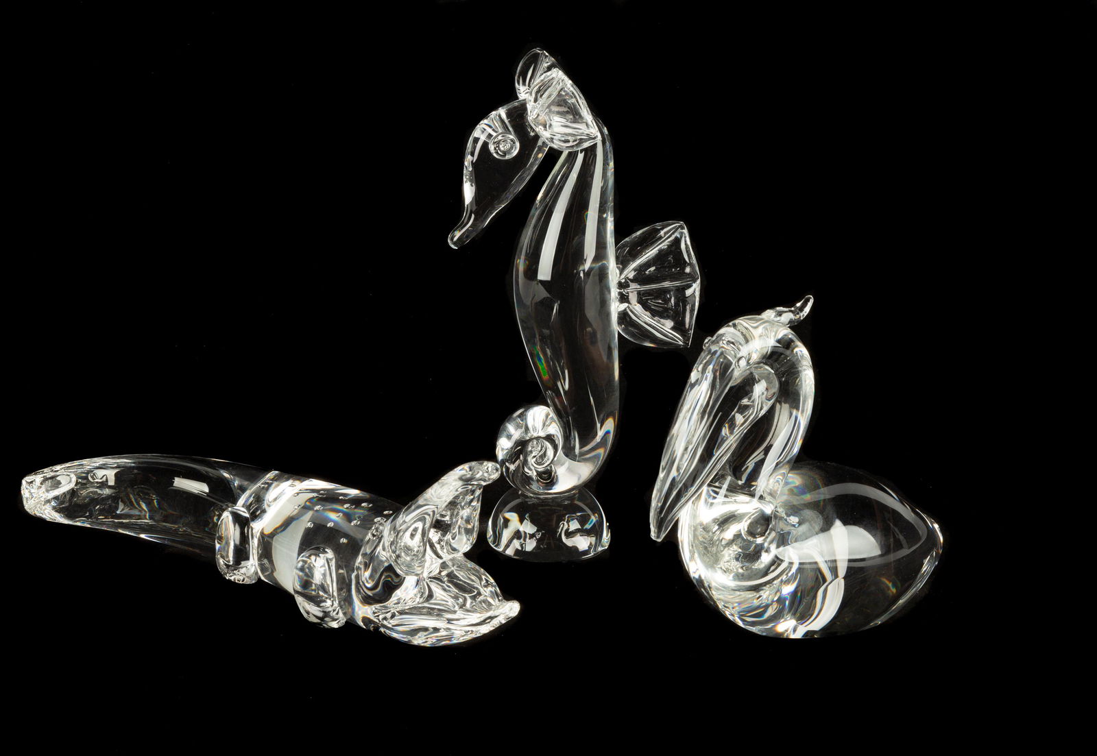 (3) Steuben Pieces, Pelican, Alligator & Seahorse (1 of 1)