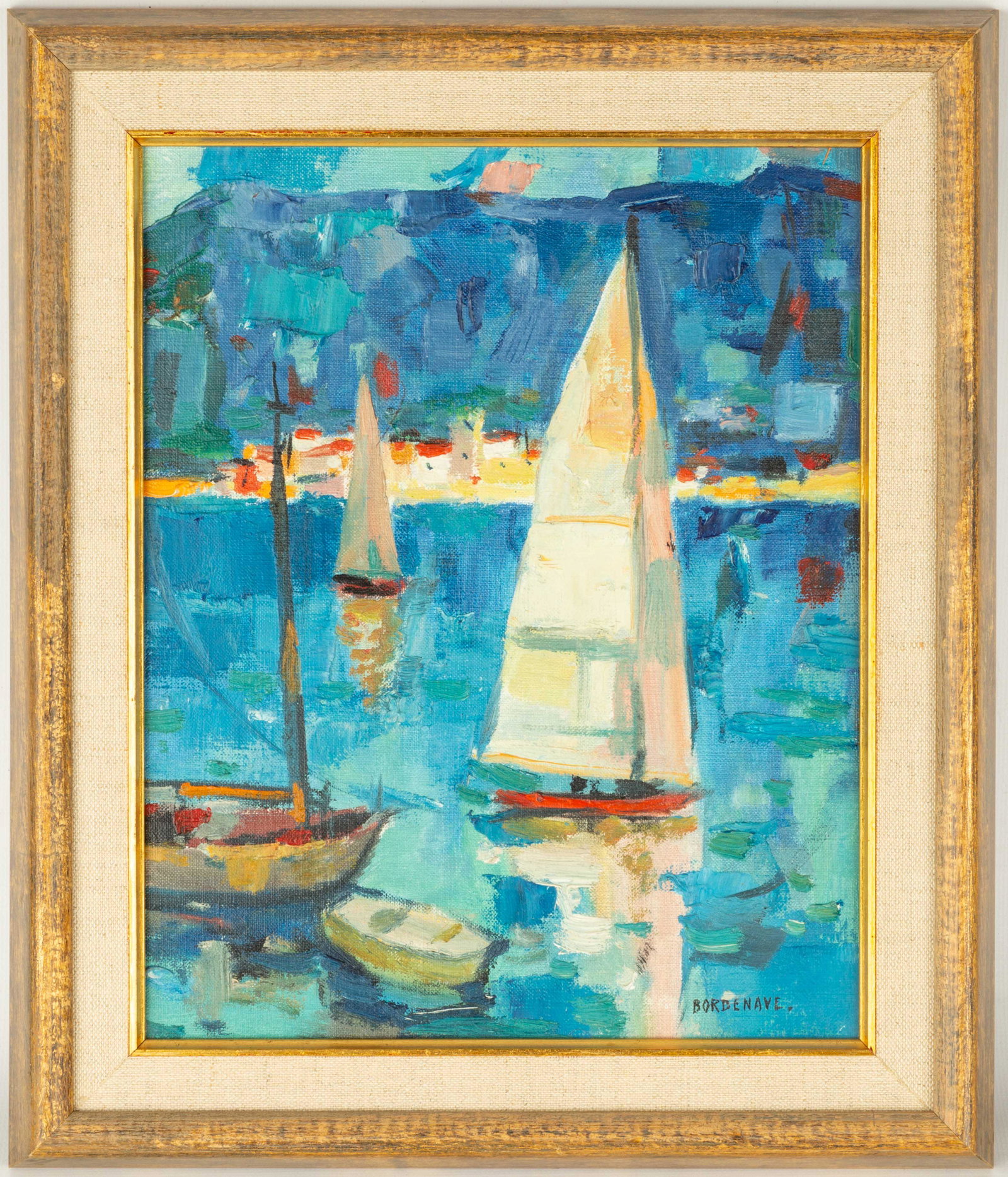 Pierre Bordenave (French, 1900-1970) "Voilers en: Pierre Bordenave (French, 1900-1970) "Voilers en Mediterranee" Oil on canvas. signed 'Bordenave' (lower right). 10 1/2" x 8 1/2"