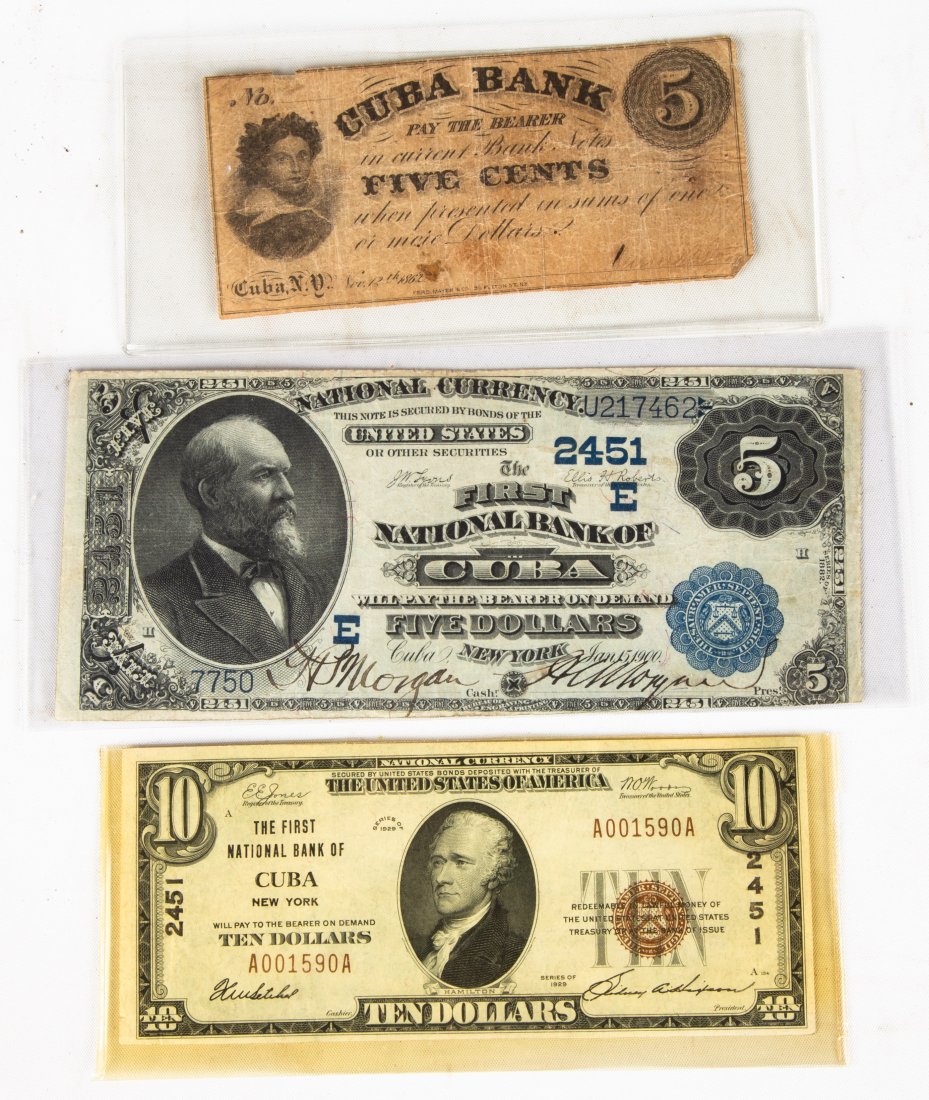Early Cuba, New York Currency: Early Cuba, New York Currency Dates including 1862, 1900, 1929.