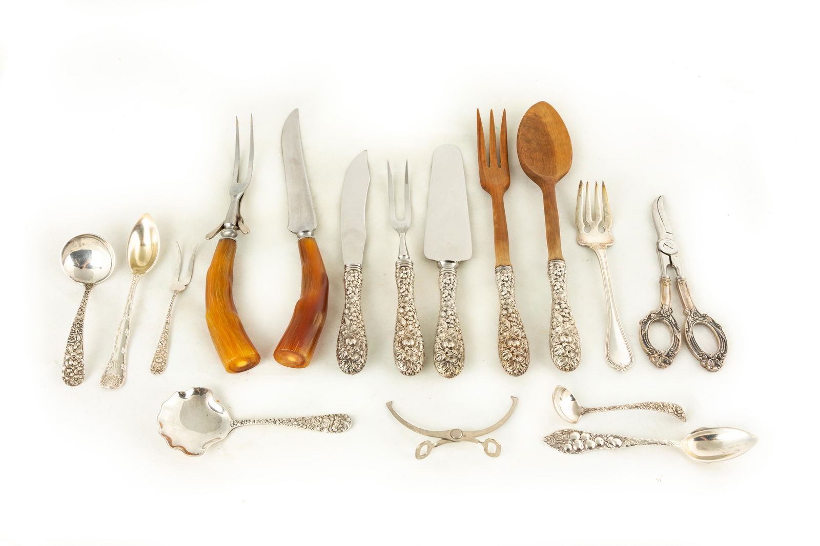 Silver and Horn Handled Serving Pieces and  Flatware (1 of 1)