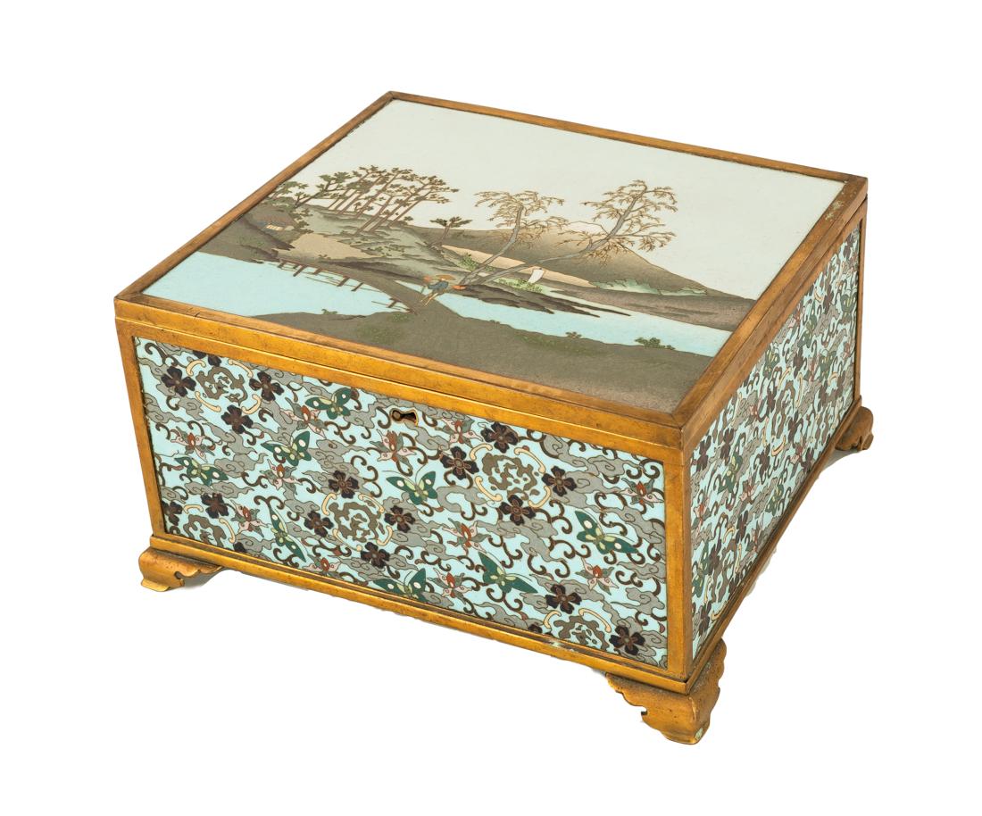 Japanese Scenic & Floral Cloisonné Covered Box (1 of 9)