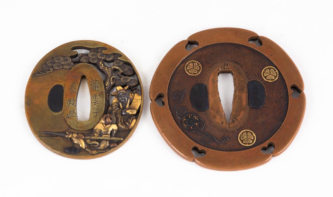 19th Century Mixed Metal Japanese Tsubas: 19th Century Mixed Metal Japanese Tsubas Signed. Max Dia. 3 1/4 in. John Jay Abbott (1871-1942). Thence by descent, the Atwater family, Rochester, New York.