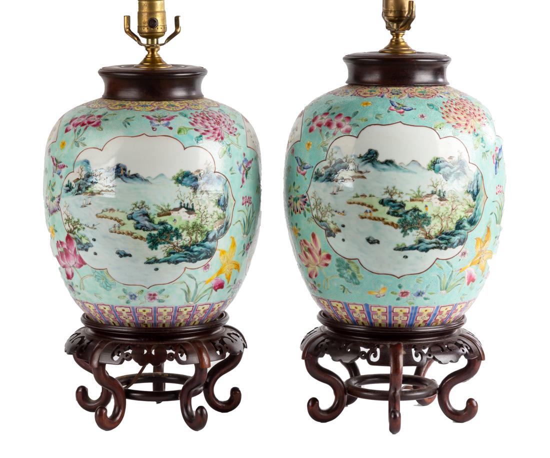 Pair of Chinese Famille Rose Porcelain Lamp Bases (1 of 9)