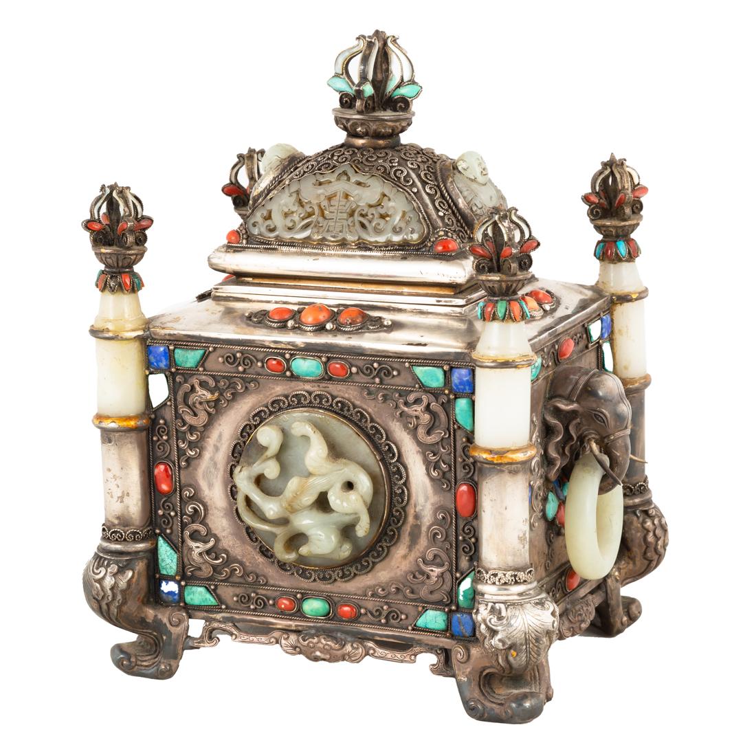 Chinese Jade and Hardstone Silver Box (1 of 8)