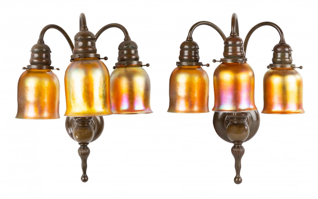 Large Pair of Tiffany Studios, NY 3-Light Sconces (1 of 3)