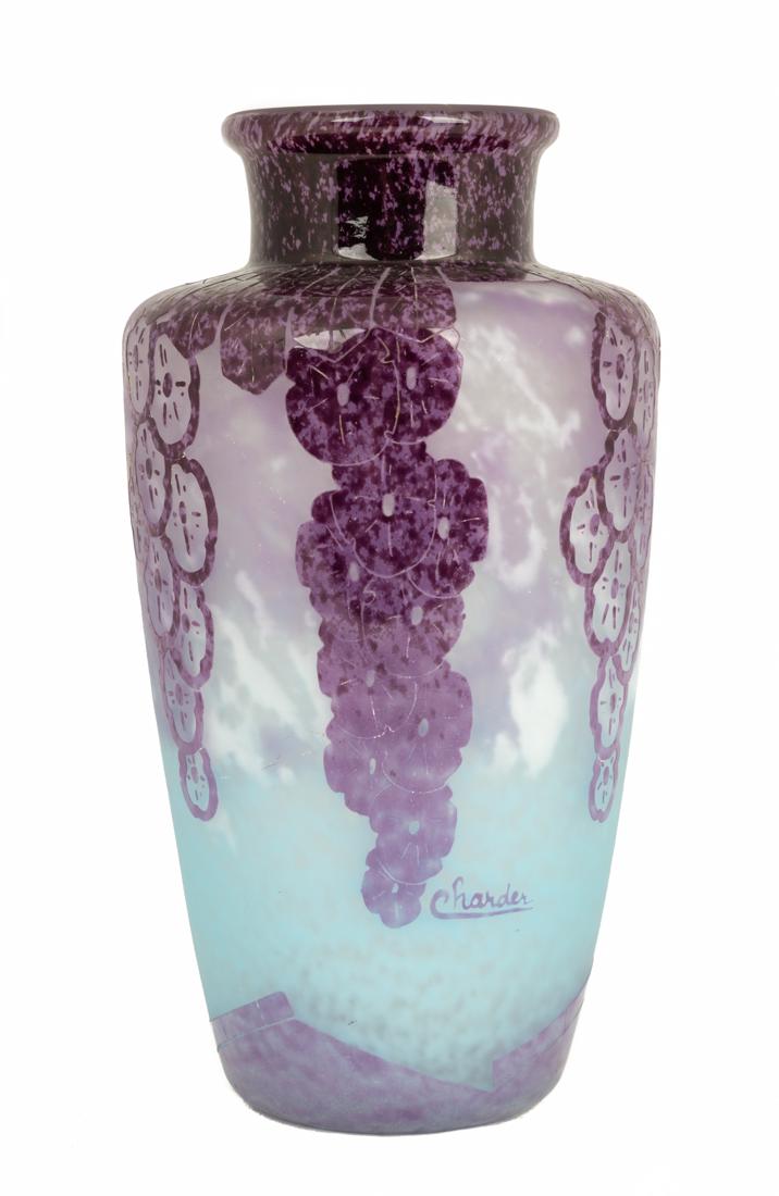 Charder Art Deco Acid Cut Back Cameo Vase: Charder Art Deco Acid Cut Back Cameo Vase Early 20th century. Signed 'Charder' Ht. 11 3/4 in.