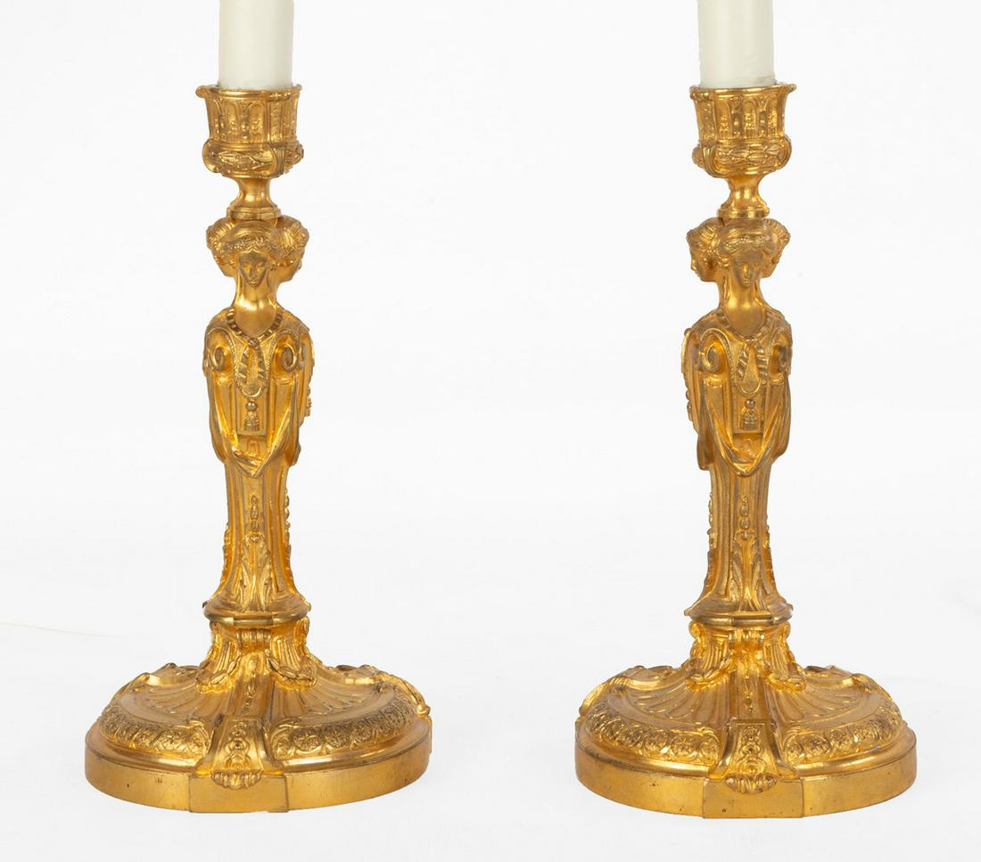 French Ormolu Candlestick Lamps (1 of 2)