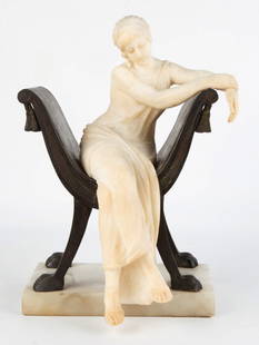 Antonio Frilli (Italian, 1860-1920) Classical Sculpture: Antonio Frilli (Italian, 1860-1920) Classical Sculpture Alabaster and bronze. Signed 'A. Frilli' (on base). Ht. 15 W 10 1/2 D 9 in.