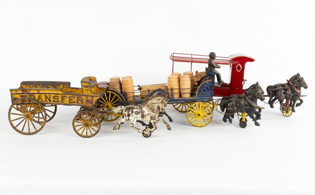 (3) Cast Iron Horse Drawn Delivery Wagon Toys (1 of 3)