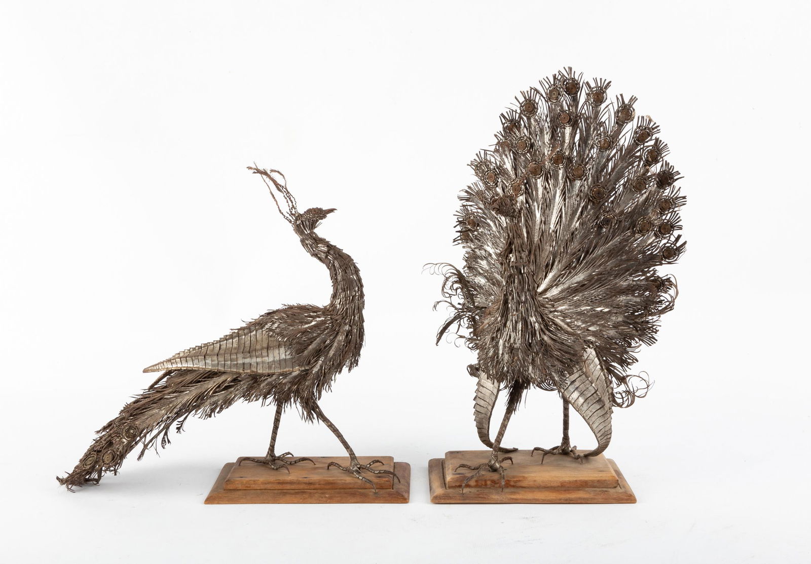 Mexican Silvered Metal Peacocks (1 of 3)