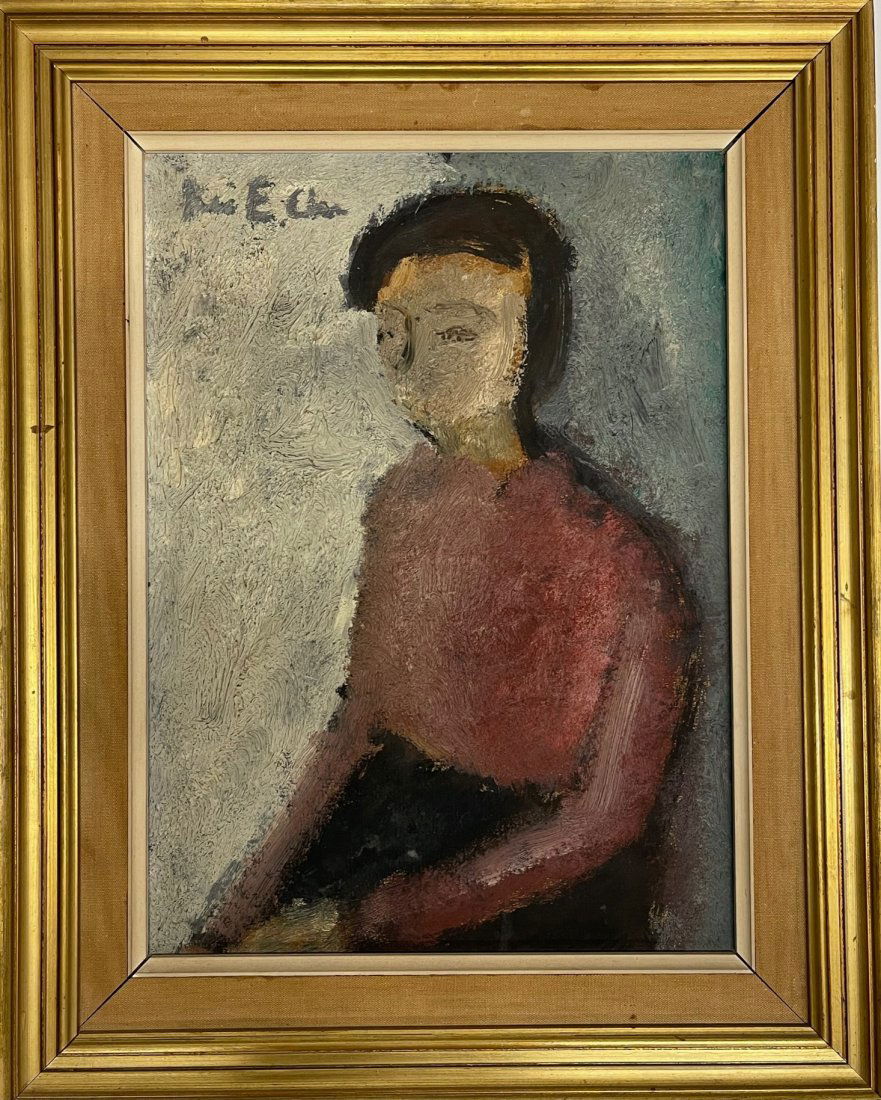 ​Kai E. Christiansen (Danish, 1910 - 1975): Kai E. Christiansen (Danish, 1910 - 1975) Portrait of a Woman Oil on masonite. Signed 'Kai E. Chris' (upper left). 12 x 9 in. The estate of Dr. Eugene Gaier, Buffalo, New York.