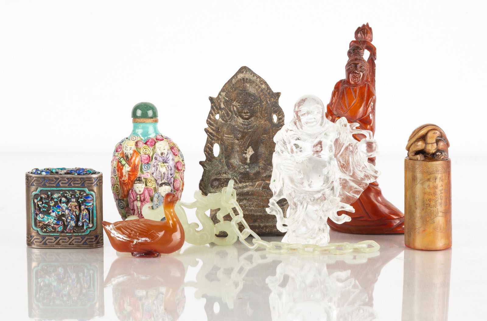 Chinese Snuff Bottles, Hardstone, Jade, Rock Crystal & (1 of 12)