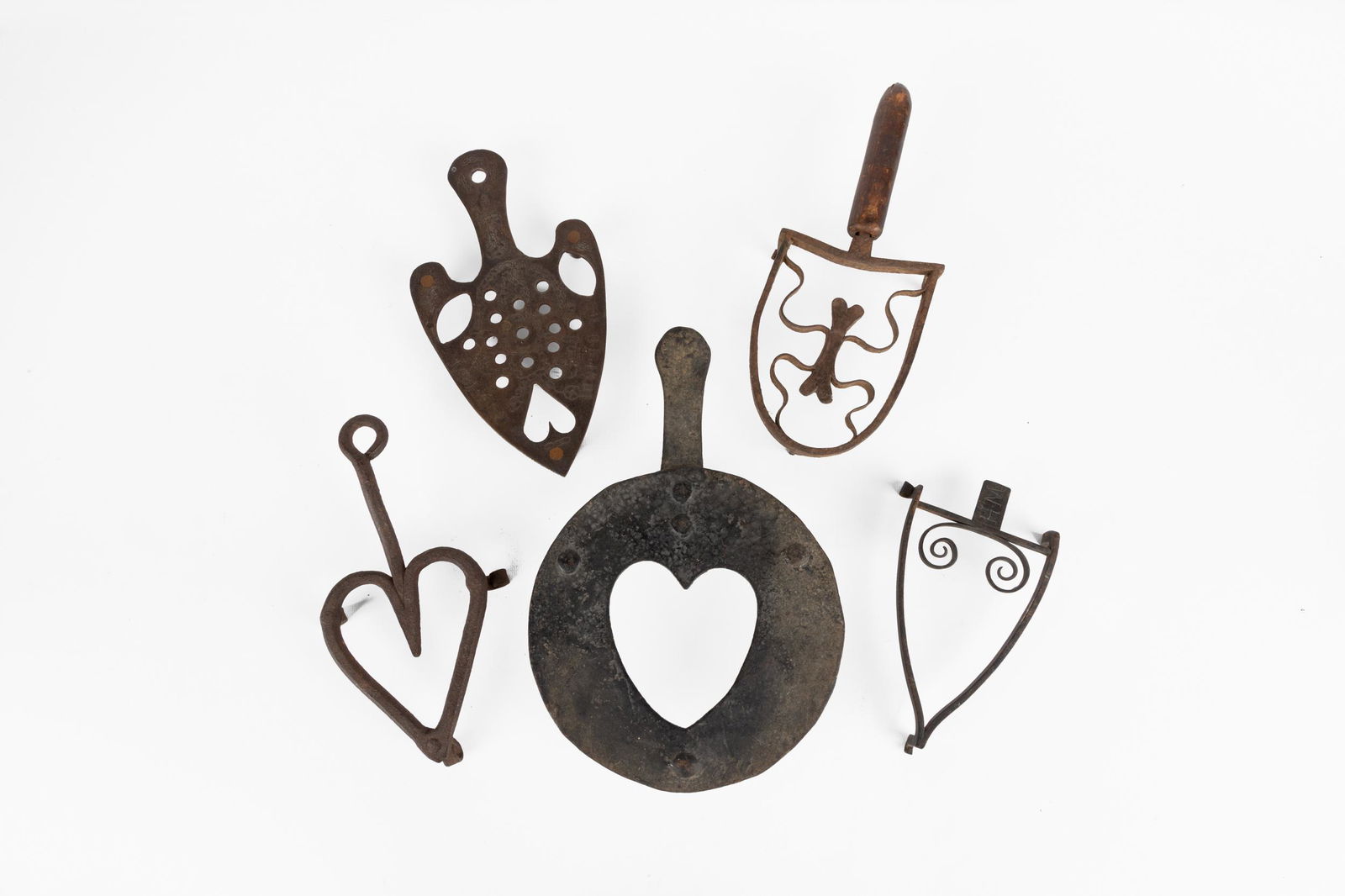 19th Century Iron Trivets: 19th Century Iron Trivets Some heart shaped. Max Ht. 2 Max L 11 in.