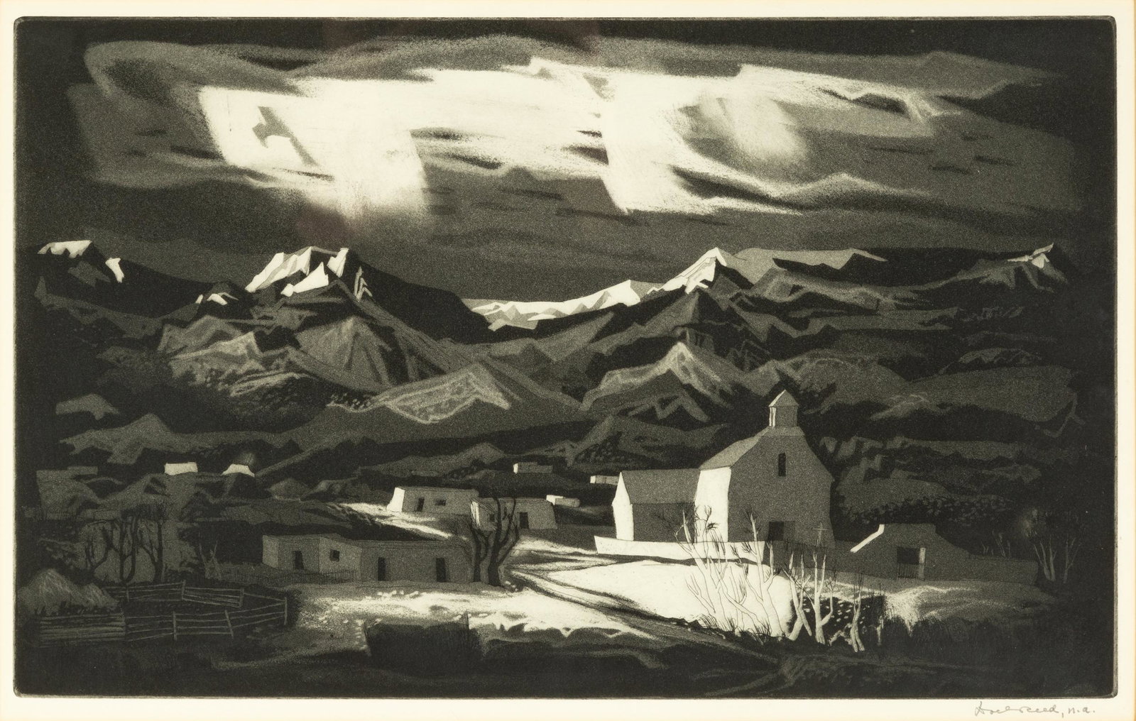 Doel Reed (American, 1895-1985) "Picuris Pueblo Winter" (1 of 6)