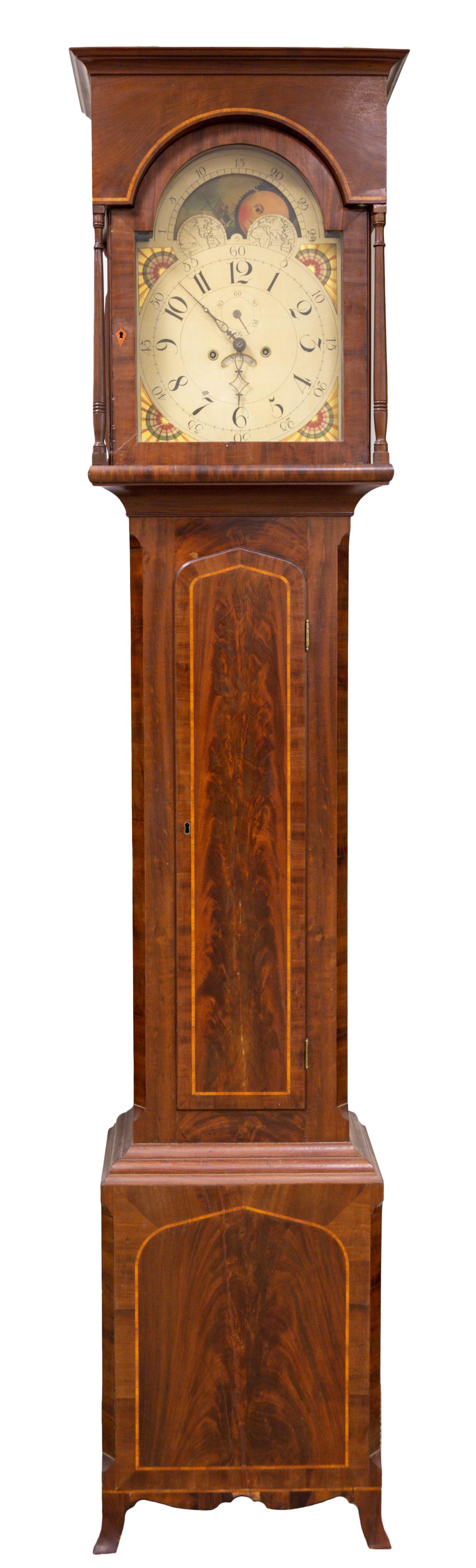 American Hepplewhite Inlaid Mahogany Tall Case Clock (1 of 13)