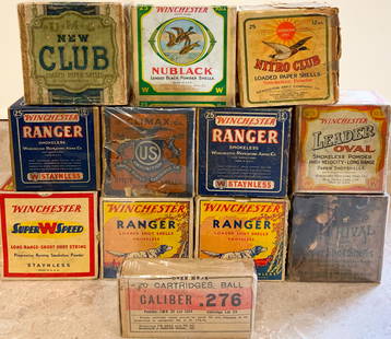 (12) Shotgun Shell Boxes: (12) Shotgun Shell Boxes Approximately 6 full, 6 partial and empty, Winchester, UMC Shane Carter's Winchester Collection, Clarence, New York