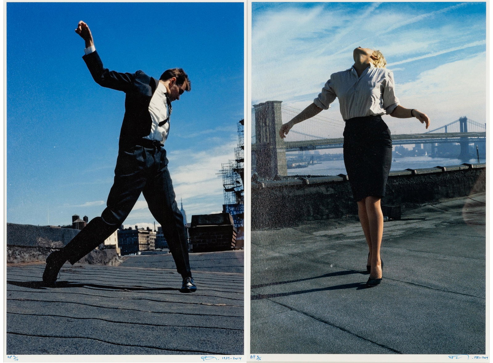 Robert Longo (American, b. 1953) Cindy & Eric, from Men: Robert Longo (American, b. 1953) Cindy & Eric, from Men in the Cities Set of 2 pigmented prints, both signed and dated 'Longo 1981-2014' (lower right) artist proofs 3/10. Sight: 14 3/4 x 9 3/4 in.