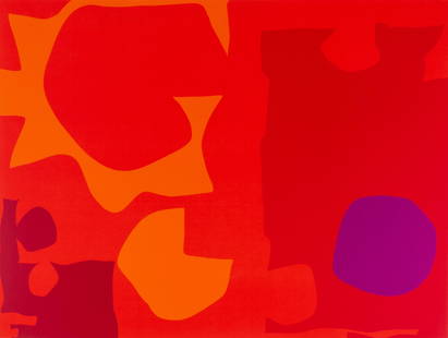 Patrick Heron (British, 1920-1999) "Six in Vermillion: Patrick Heron (British, 1920-1999) "Six in Vermillion with Violet in Red" 1970. Screenprint on paper. Signed 'Patrick Heron' (lower right) and numbered edition 67/100. 27 3/4 x 40 in. Property of The