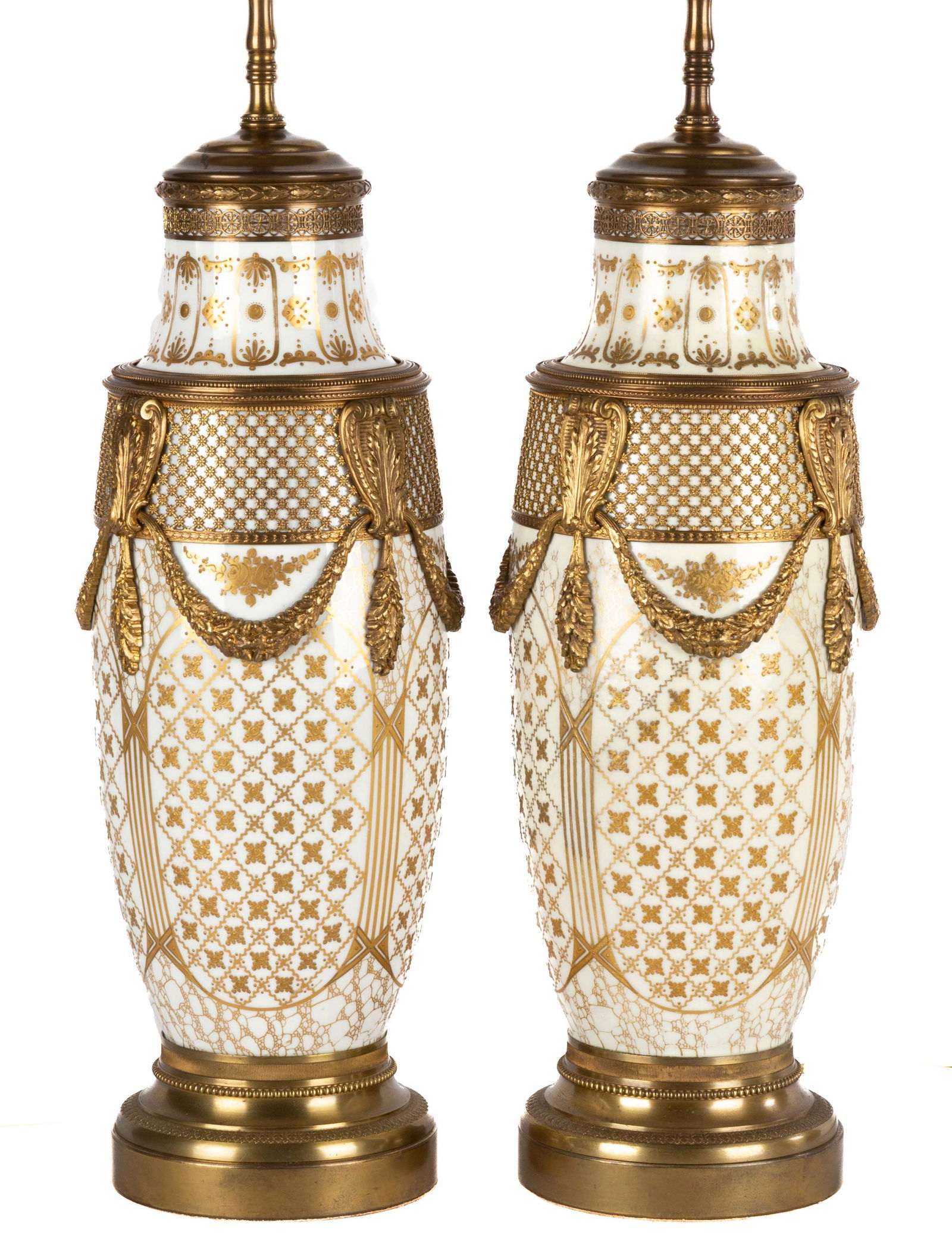 Pair of Porcelain Lamp Bases with Bronze Mounts (1 of 3)