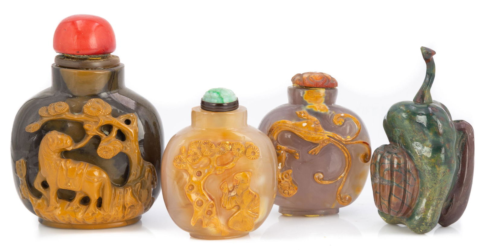(4) Chinese Hardstone & Agate Snuff Bottles (1 of 4)