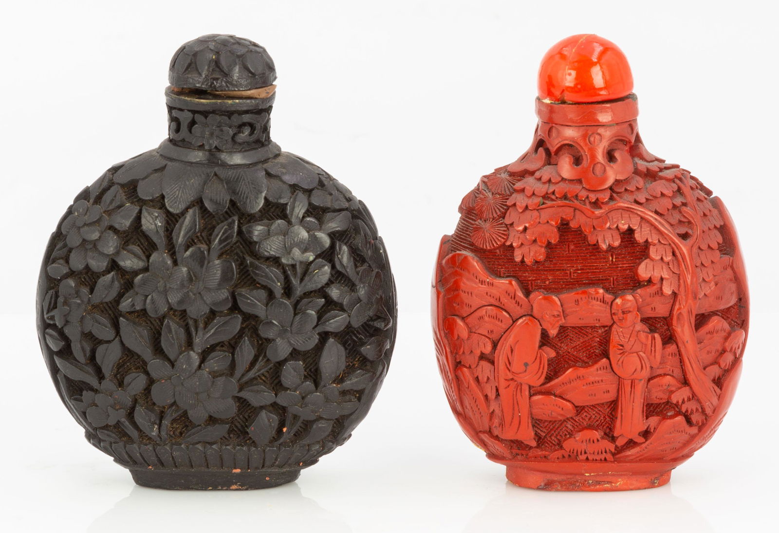 (2) Chinese Cinnabar Lacquer Snuff Bottles (1 of 8)
