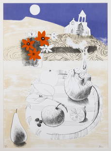 Mary Fedden R.A. (British, 1915-2012) "Straw Plate" 1972: Mary Fedden R.A. (British, 1915-2012) "Straw Plate" 1972 Lithograph in colors, signed and numbered edition 30/70. 30 3/4 x 22 1/2 in. Property of The Everson Museum, sold to benefit the museum's colle