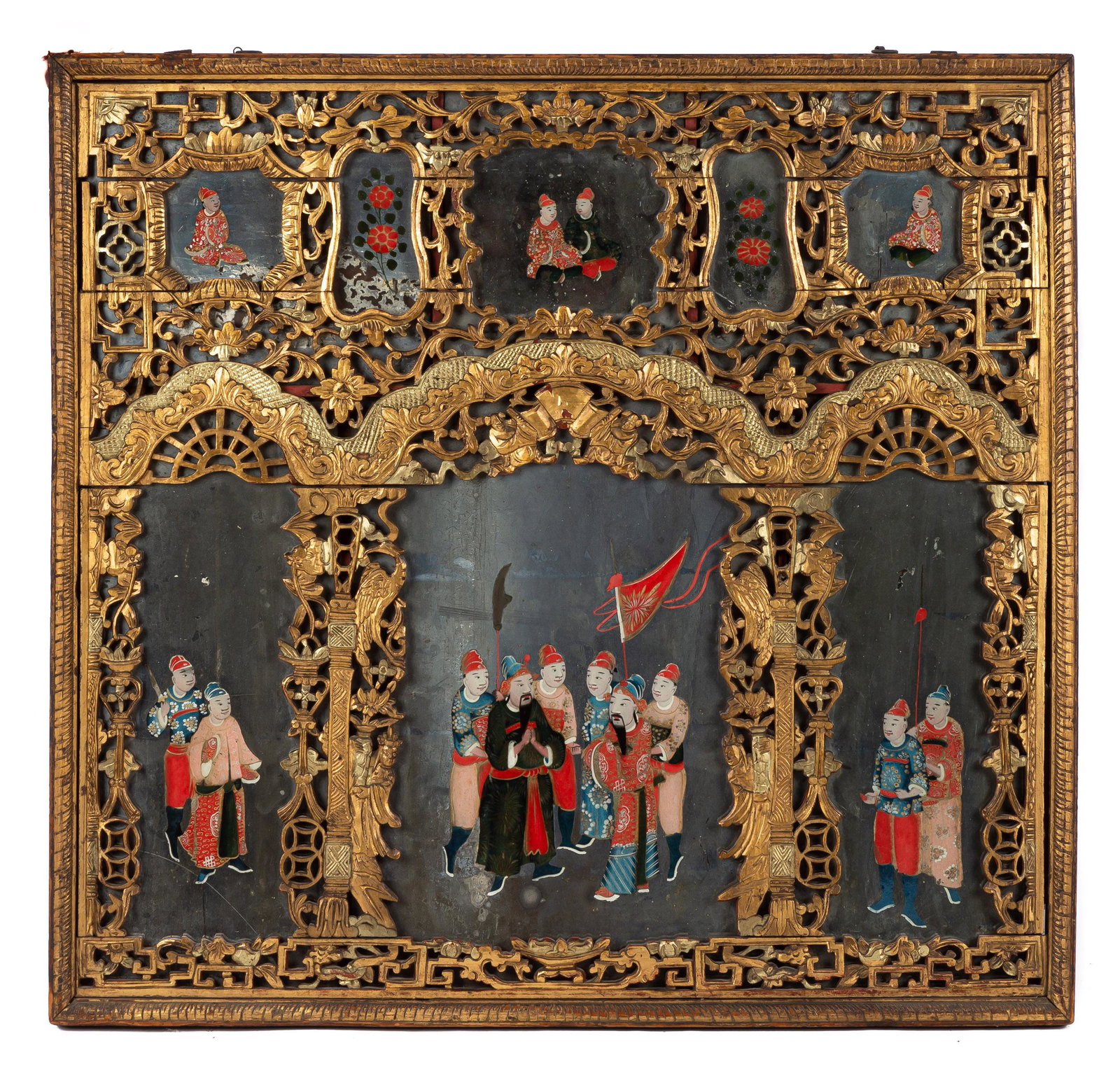 Chinese Export Giltwood and Reverse Painted Mirror (1 of 3)