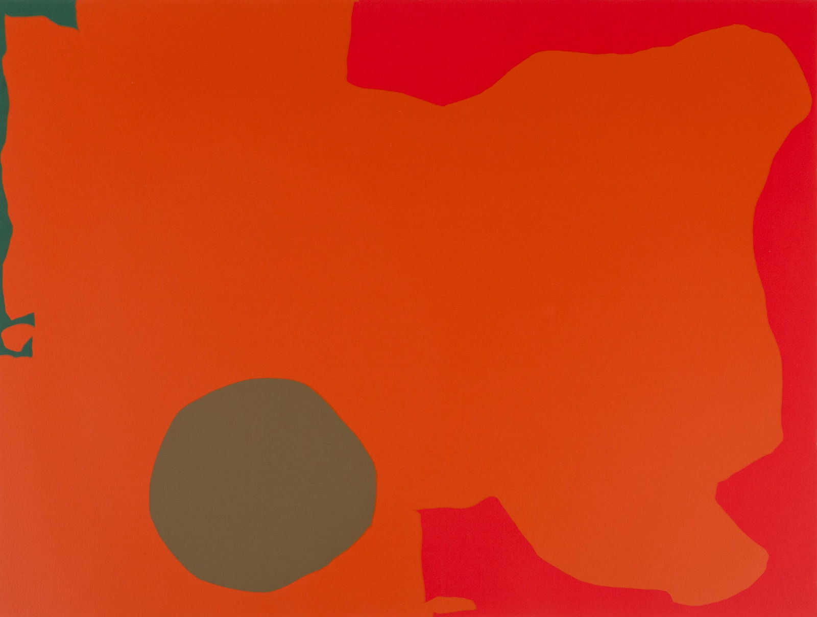 Patrick Heron (British, 1920-1999) "Umber Disc, Red Edge": Patrick Heron (British, 1920-1999) "Umber Disc, Red Edge" 1970, Screenprint on paper. Signed 'Patrick Heron' (lower right) and numbered edition 74/100. Unframed. 28 x 40 in. Property of The Everson Mu