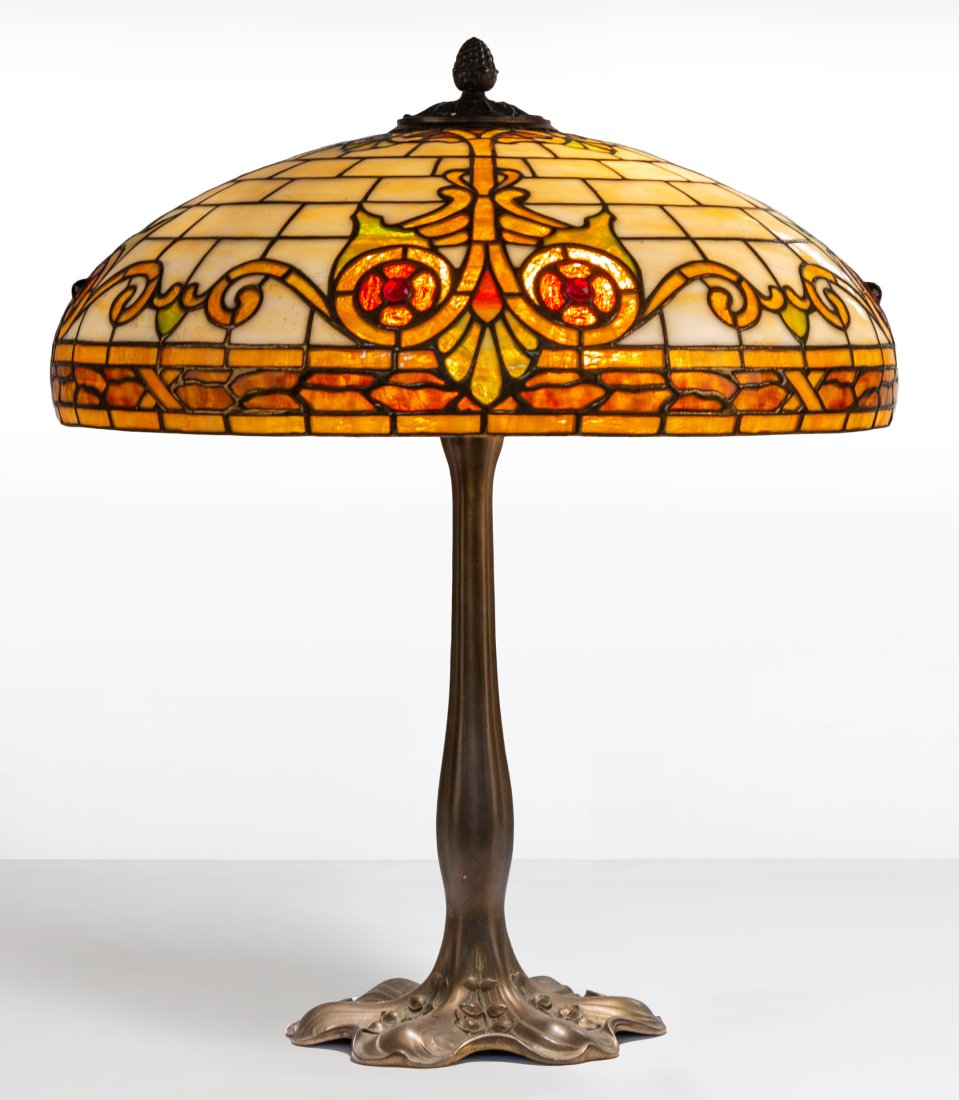 R. Williamson Stylized Owl Leaded Glass Lamp (1 of 2)