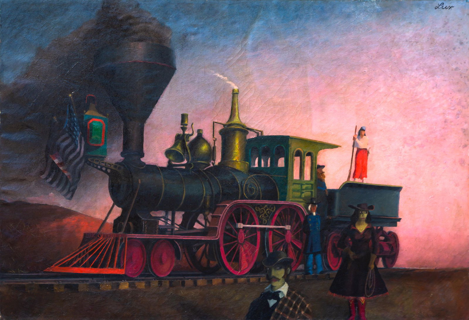 T. Lux Feininger (German/American, 1910-2011) "The Cuyahoga Engine": T. Lux Feininger (German/American, 1910-2011) "The Cuyahoga Engine" 1941. oil on canvas. signed Lux (upper right). signed, titled and dated (on reverse). 20 x 29 in.