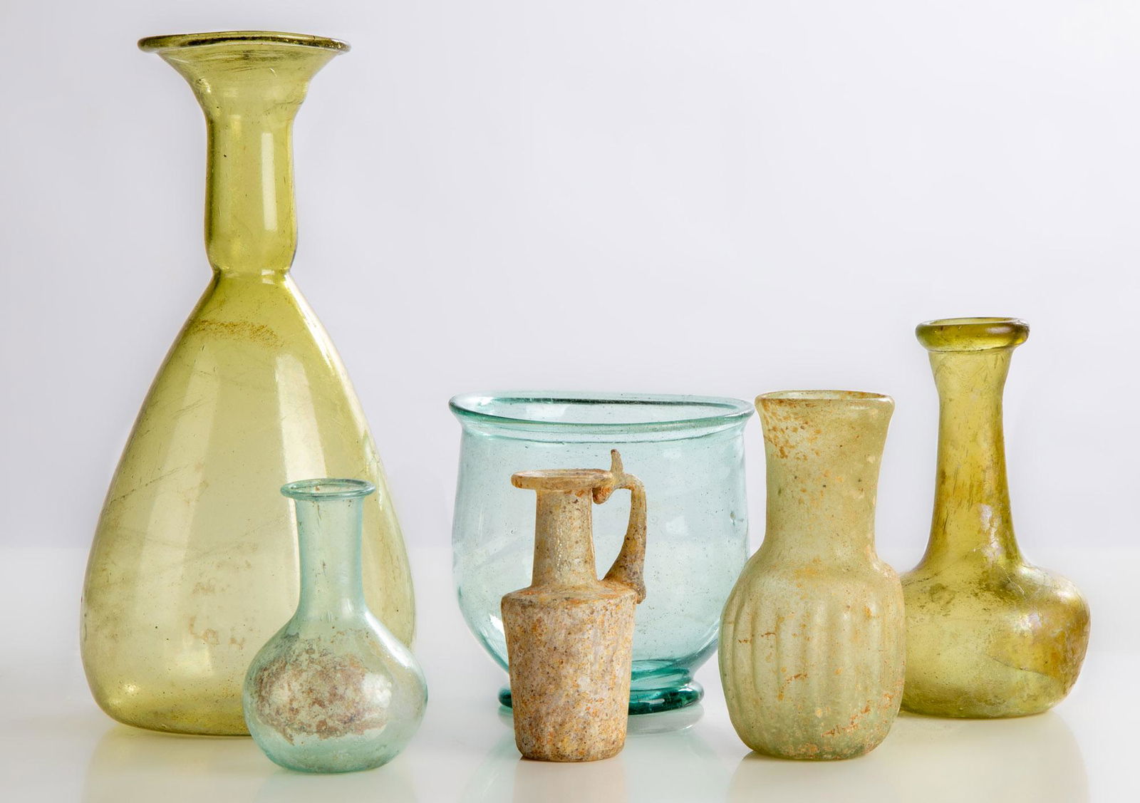 (6) Ancient Glass Bottles Flasks (1 of 2)