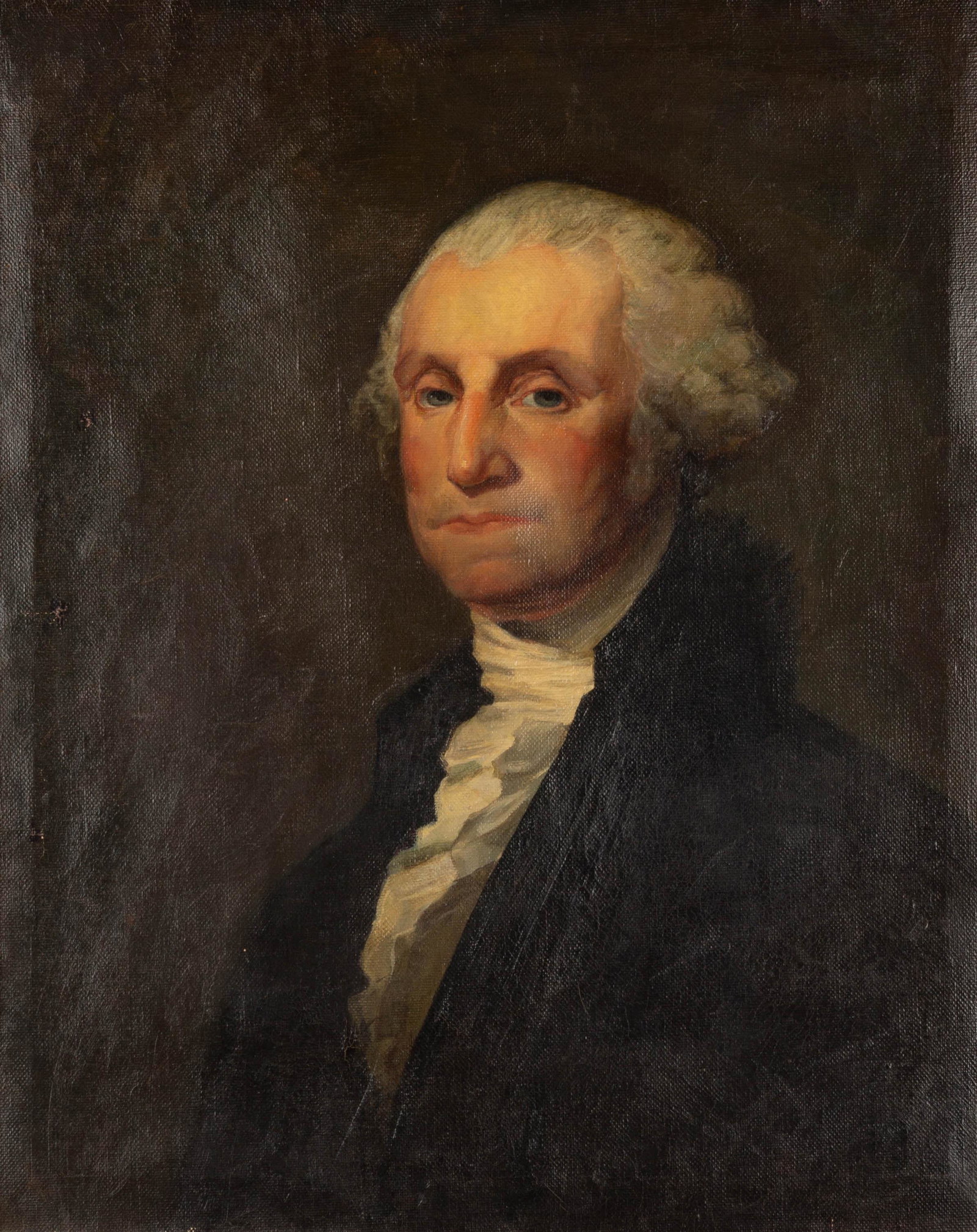 19th Century Portrait of George Washington: 19th Century Portrait of George Washington Oil on canvas. Modeled after Gilbert Stuart. To John "Carrol" Washington. 30 x 24 in. A Long Island Estate.