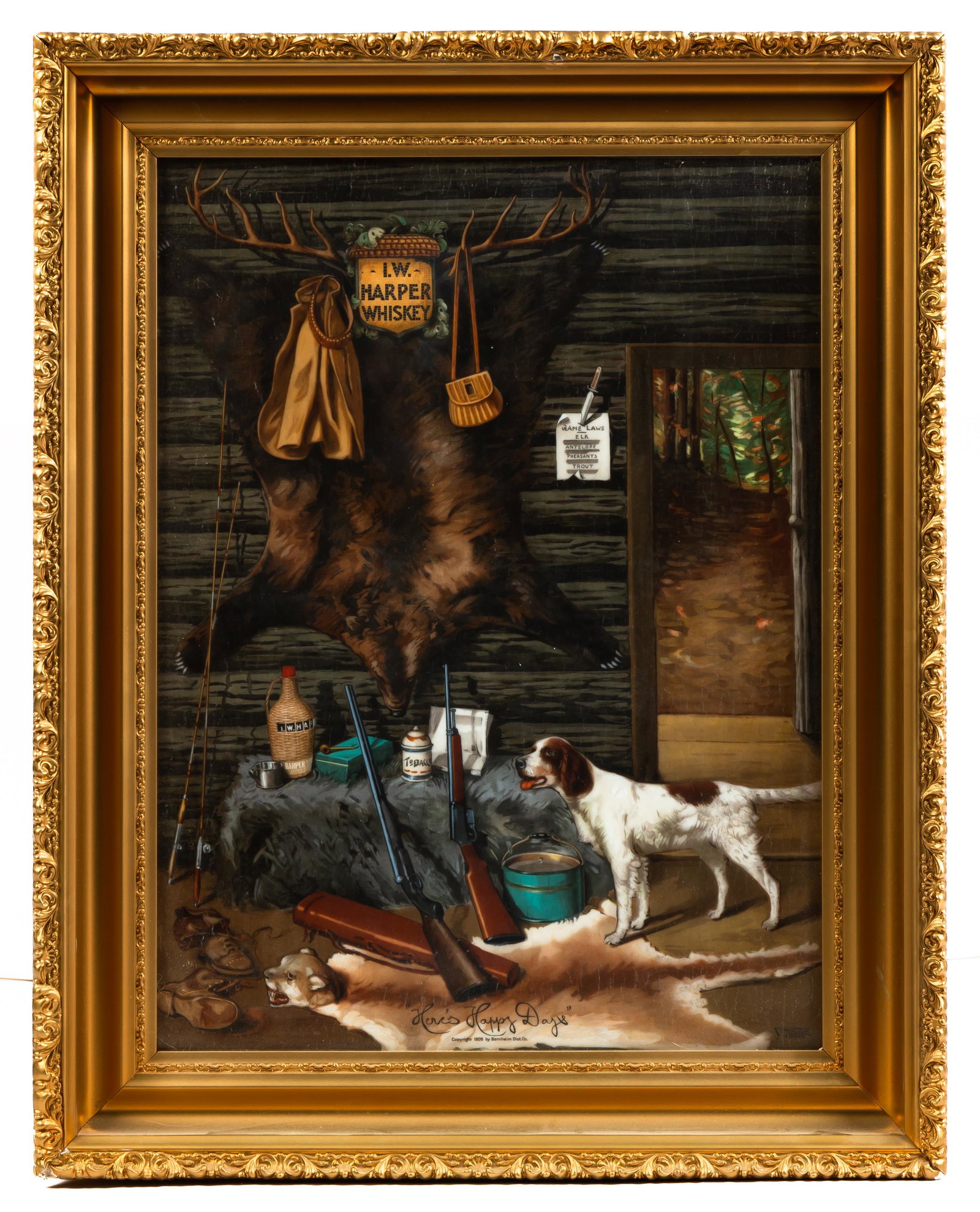 L.W. Harper Whiskey Vitrolite Sign, "Here's Happy Days" (1 of 3)