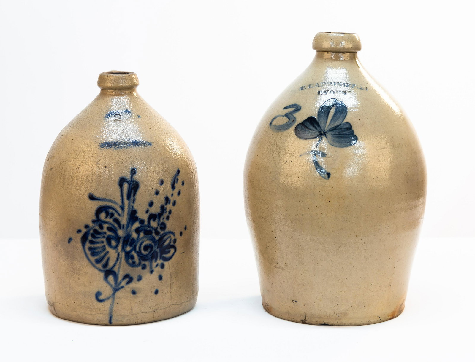 Whites Utica & T. Harrington, Lyons 2 & 3 Gallon Stoneware Jugs (1 of 7)