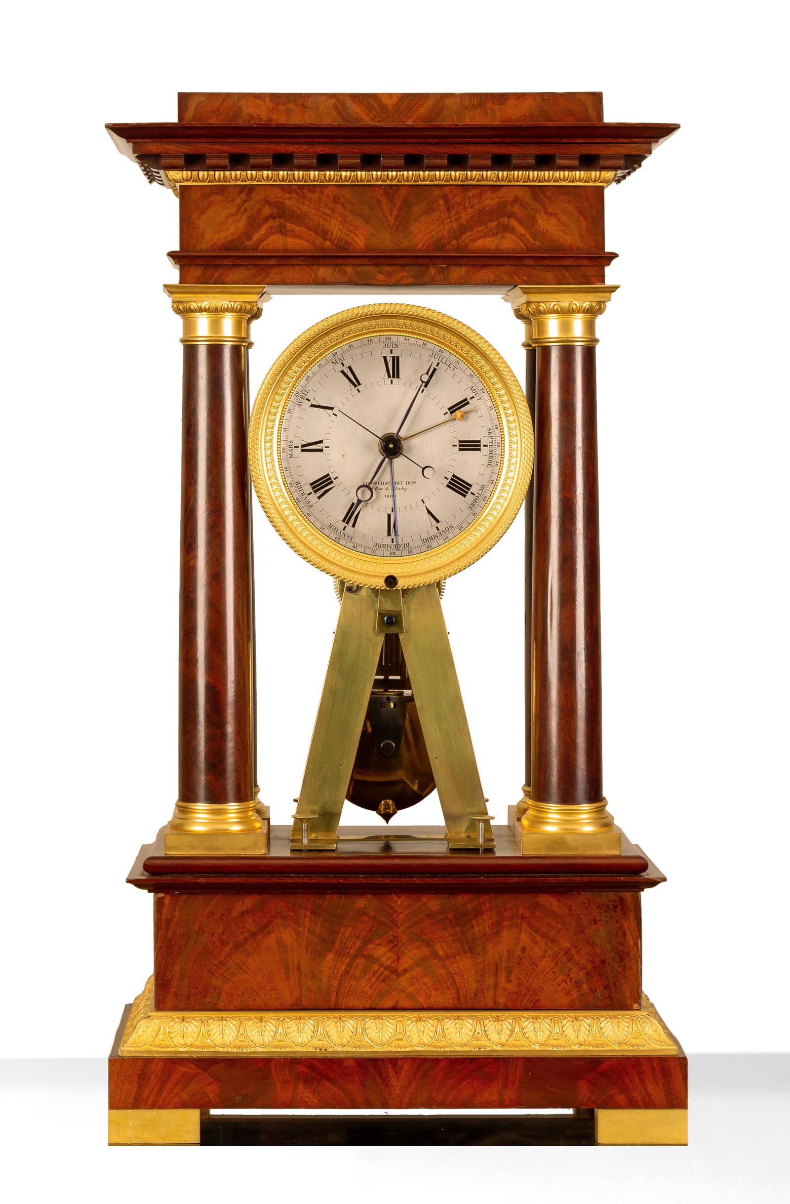 French Empire Ormolu-Mounted Mahogany Portico Clock, circa 1810 (1 of 6)