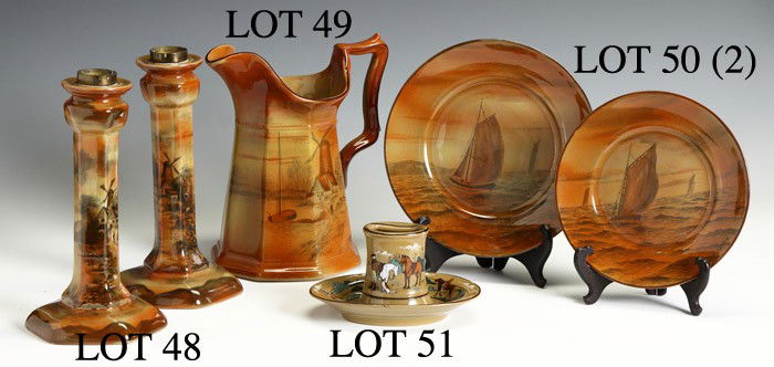 2 Abinoware Buffalo Pottery Candlestick Lamps: Ht. 10"