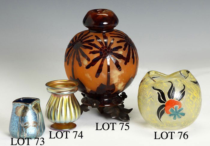 Loetz Vase w/Silver Overlay: Early 20th cent. Ht. 2 1/4"