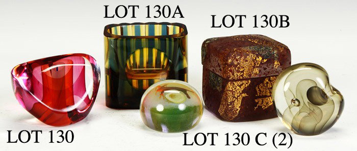 Harvey Littleton Red Paperweight: "To Mary c. Harvey K. Littleton, 9-1982. Ht. 2 1/4". The Thomas Buechner Estate, former director of the Brooklyn Museum and founding director of the Corning Museum of Glass.