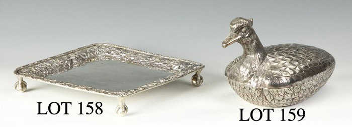 Black Starr & Frost Sterling Silver Footed Tray: 19th cent. Clay & ball feet, repousse border. 24 ozt. Ht. 1 1/2" W 10" D 10"