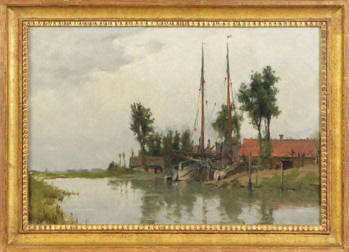 Charles A. Platt (American, 1861-1933) Sailboats: O/C. Written on reverse: Painted by my father Charles A. Platt about 1890 and given to Enday Woagh. Williams Platt. 15" x 22" The Thomas Buechner Estate, former director of the Brooklyn Museum and fou