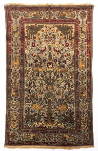 Silk and Metal Thread "Souf Kashan" Prayer Rug: Silk and Metal Thread "Souf Kashan" Prayer Rug Circa 1900. Silver brocaded ground. 6 ft 10 in x 4 ft 2 in. Collection of Hugh Douglas Barclay, Pulaski, New York; Former New York State Senator and Unit