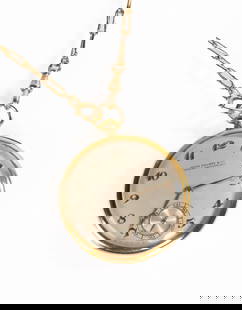 Patek Philippe 14k Gold Pocket Watch: Patek Philippe 14k Gold Pocket Watch Case # 412226. 18 jewels, 8 adjustments. Movement # 813715. Chain is 14k gold. With 2nd bit hand and Arabic numerals. Weight: 57.9 grams. Case Dia. 1 3/4 in. Chain