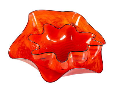 Dale Chihuly (American, b.1941), "Roman Red Seaform Pair", 2006: Dale Chihuly (American, b.1941), "Roman Red Seaform Pair", 2006 Blown glass, from Chihuly's Seaforms series, with original box and display case. Inscribed Chihuly PP06. Max Ht. 10 1/2 x W 5 1/2 in. Da