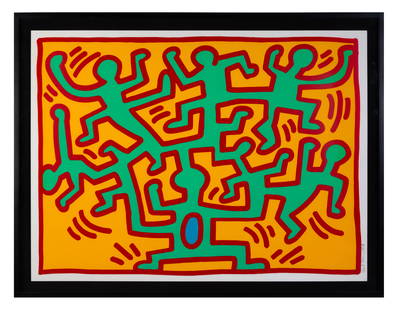 Keith Haring (American, 1958-1990), "Growing" (Plate 2): Keith Haring (American, 1958-1990), "Growing" (Plate 2) Color screenprint on cardboard, from the Growing Portfolio, 1988. Signed and numbered from the edition of 100 in pencil (lower right). Printed b
